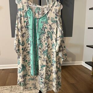 Cato Oversized Paisley Print peekaboo sleeves blouse